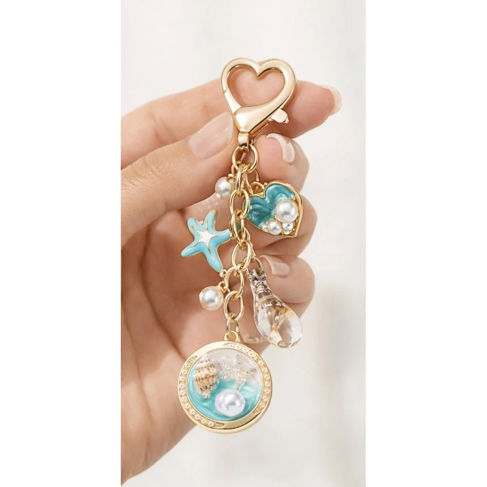 Boutique Ocean Charm‎ Keychain Blue Gold Coastal Beach NWOT